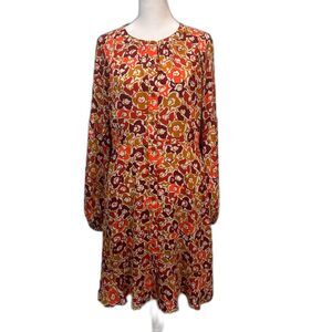 Cabi Gold Brown Orange Bell Sleeve Ruffle Midi Dress Size Small Cottagecore